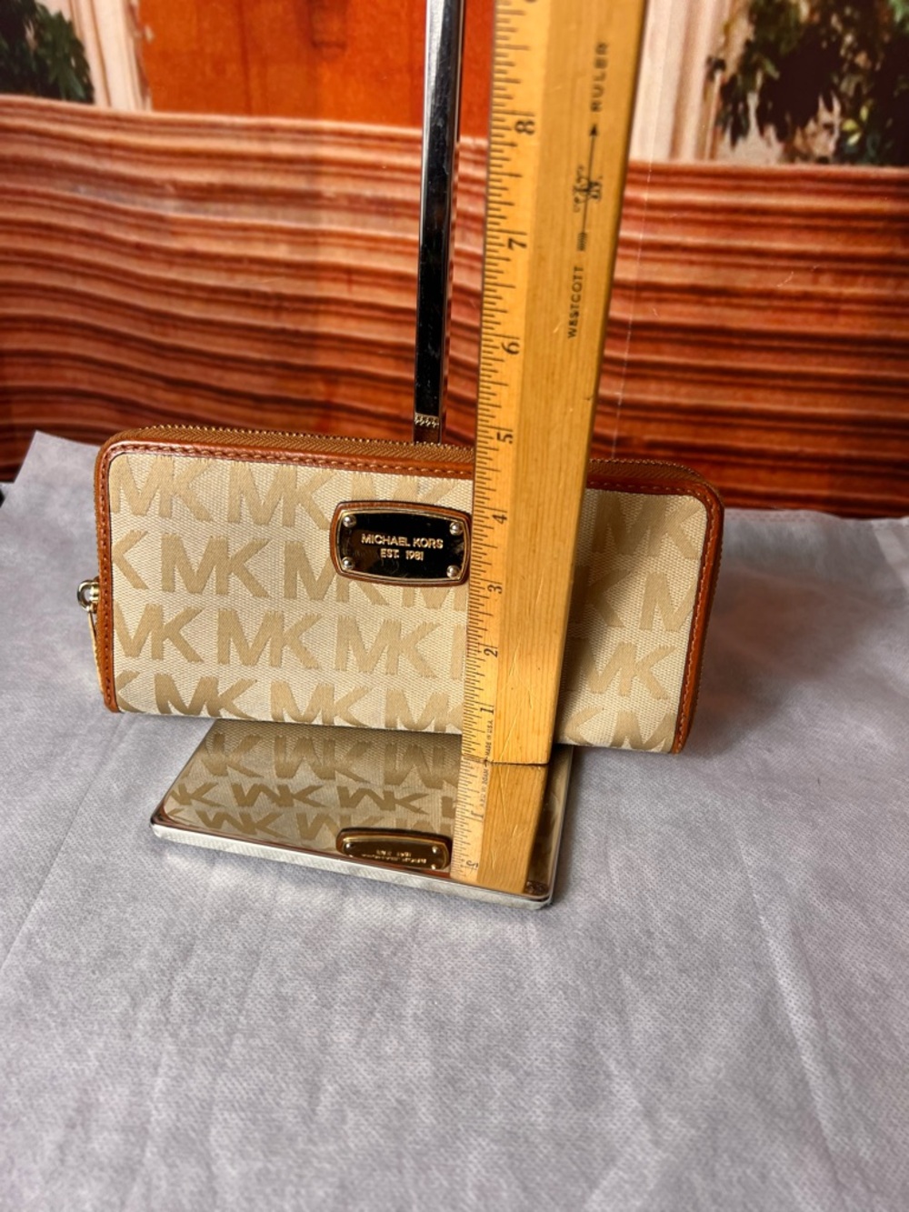 Michael Kors Jet Set Monogram Continental Long Zippy Wallet canvas leather trim - Picture 14 of 17